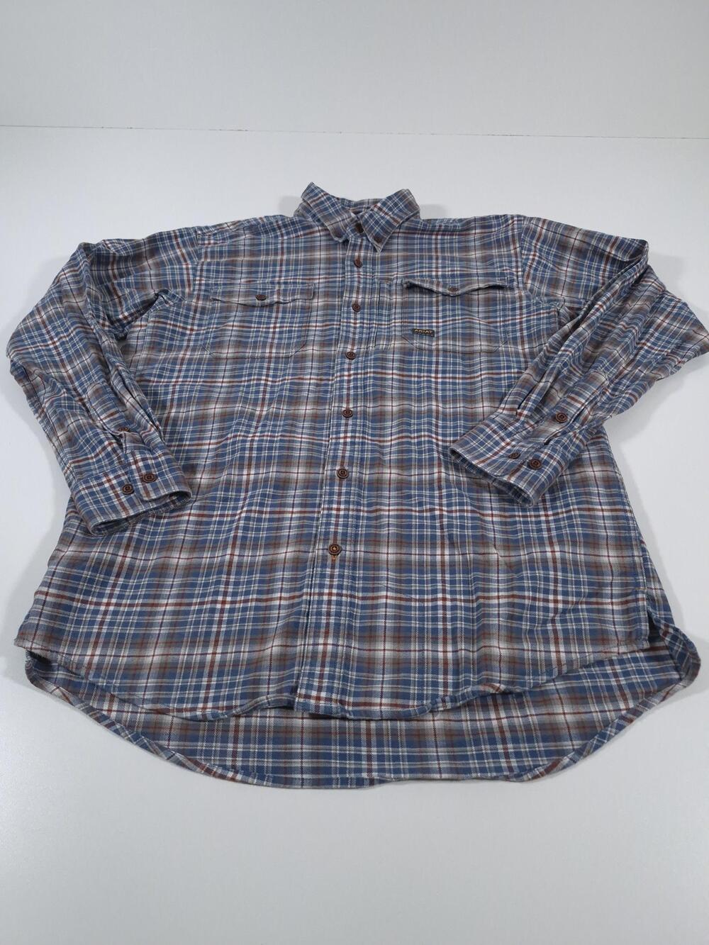 Ariat Rebar Shirt Mens M Blue Plaid Flannel Long Sleeve Button Up Workwear